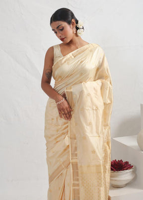 Cream Pure Arni Silk Saree With Blouse Piece - Indian Silk House Agencies