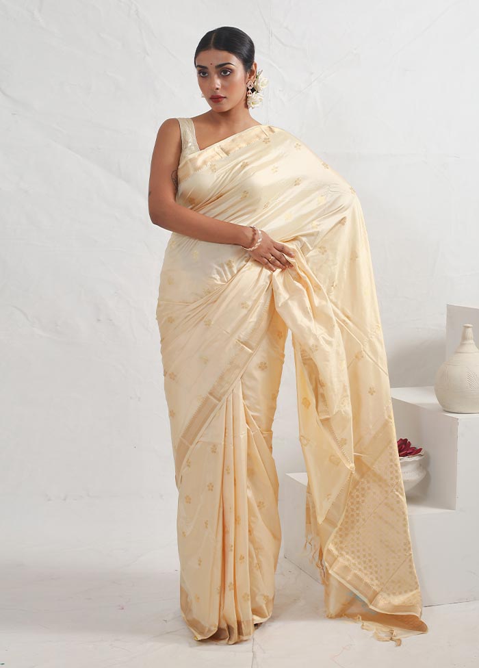 Cream Pure Arni Silk Saree With Blouse Piece - Indian Silk House Agencies