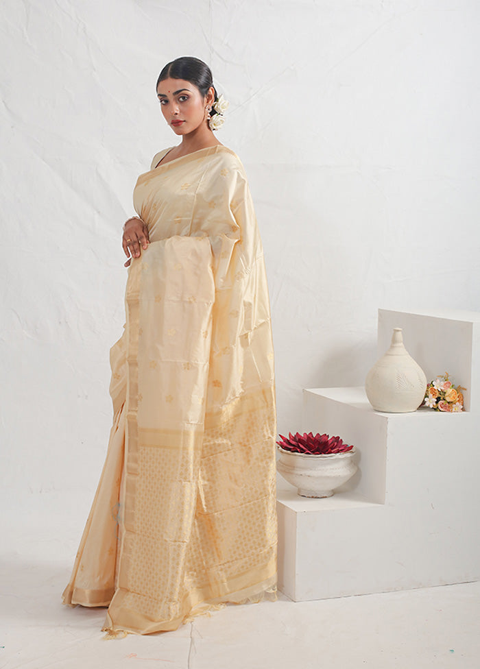 Cream Pure Arni Silk Saree With Blouse Piece - Indian Silk House Agencies