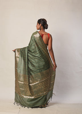 Green Cotton Silk Saree With Blouse Piece - Indian Silk House Agencies