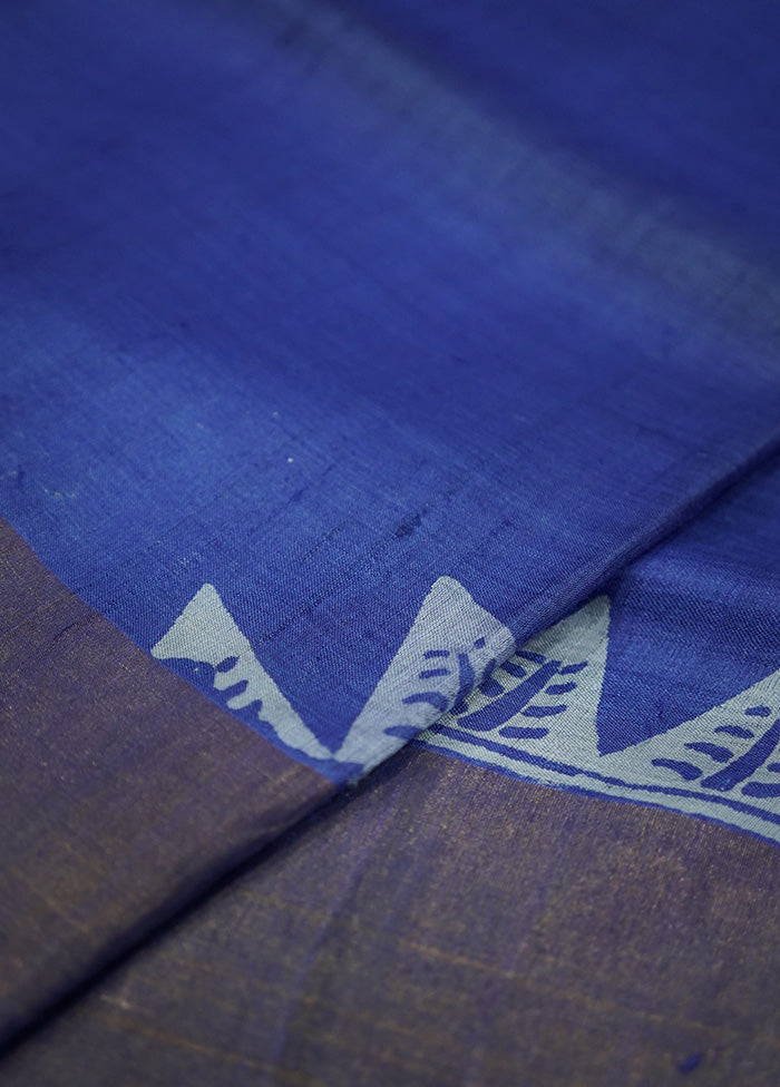 Blue Tussar Silk Saree Without Blouse Piece - Indian Silk House Agencies