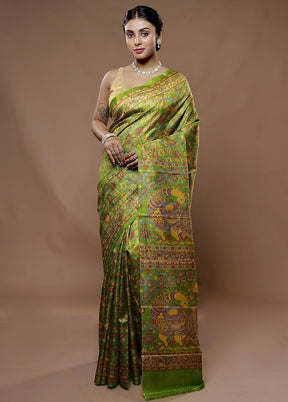 Green Printed Pure Silk Saree With Blouse Piece - Indian Silk House Agencies