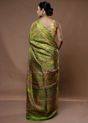 Green Printed Pure Silk Saree With Blouse Piece - Indian Silk House Agencies