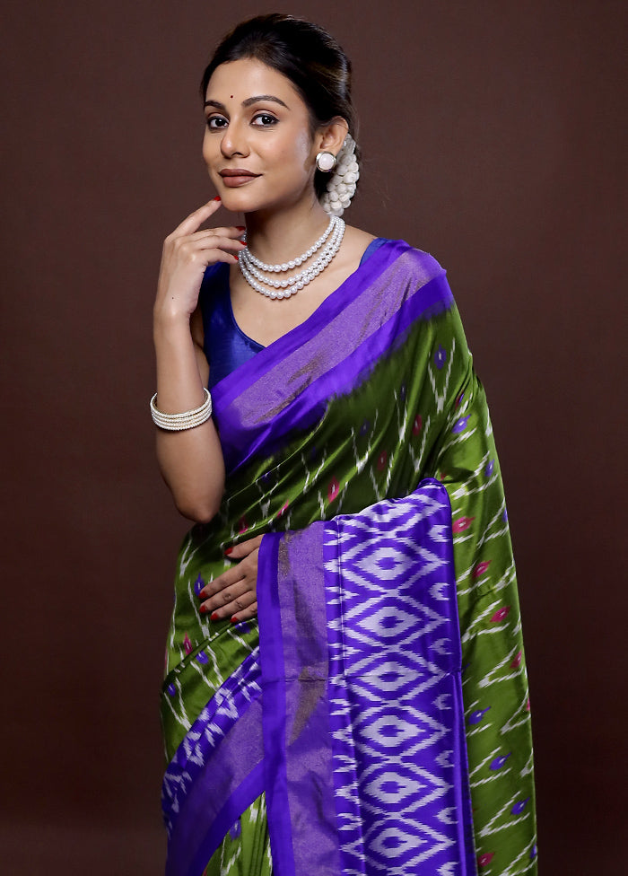 Green Ikkat Pure Silk Saree With Blouse Piece