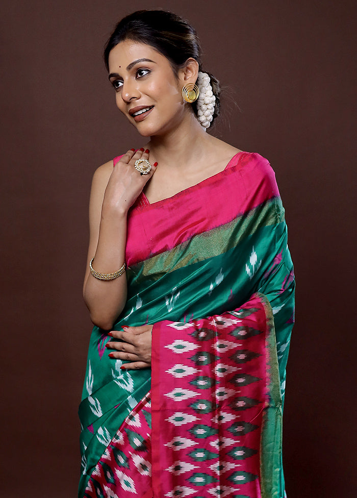 Green Ikkat Pure Silk Saree With Blouse Piece - Indian Silk House Agencies