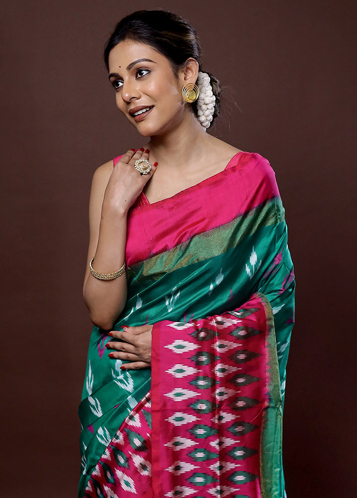 Green Ikkat Pure Silk Saree With Blouse Piece