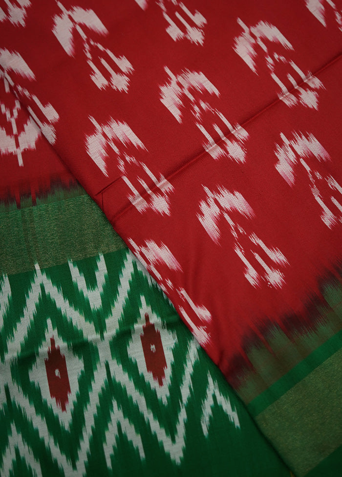 Red Ikkat Pure Silk Saree With Blouse Piece