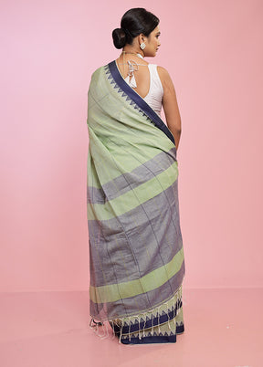 Green Khadi Cotton Saree Without Blouse Piece - Indian Silk House Agencies