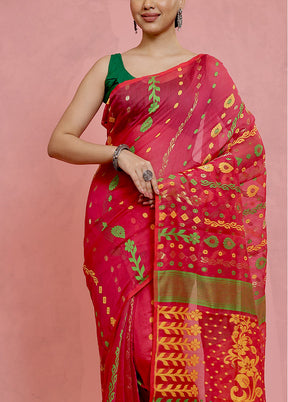Pink Tant Jamdani Saree Without Blouse Piece - Indian Silk House Agencies