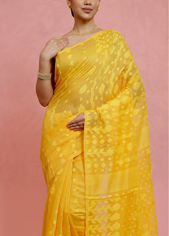 Yellow Tant Jamdani Saree Without Blouse Piece - Indian Silk House Agencies