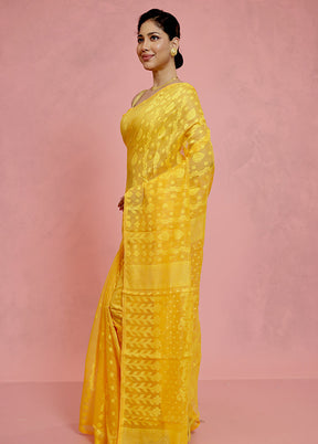 Yellow Tant Jamdani Saree Without Blouse Piece - Indian Silk House Agencies