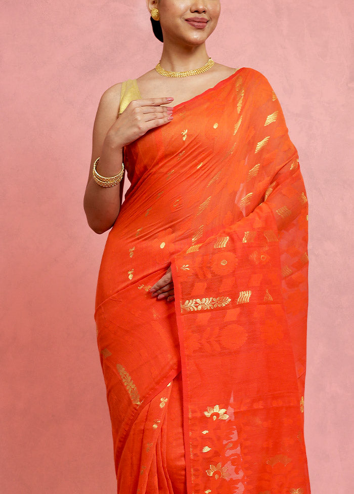 Rust Tant Jamdani Saree Without Blouse Piece - Indian Silk House Agencies