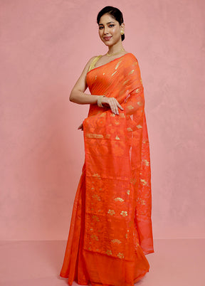 Rust Tant Jamdani Saree Without Blouse Piece - Indian Silk House Agencies