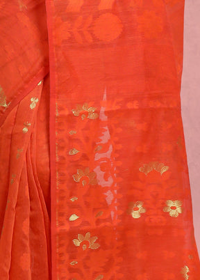 Rust Tant Jamdani Saree Without Blouse Piece - Indian Silk House Agencies