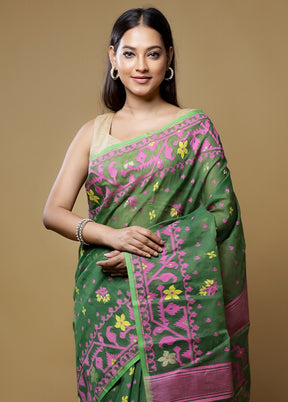 Green Jamdani Cotton Saree Without Blouse Piece
