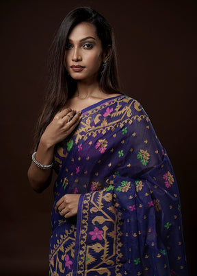 Blue Tant Jamdani Saree Without Blouse Piece - Indian Silk House Agencies