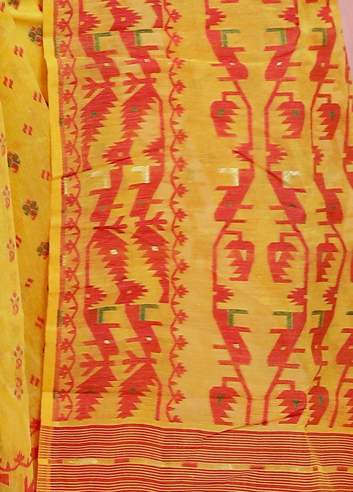 Yellow Tant Jamdani Saree Without Blouse Piece - Indian Silk House Agencies
