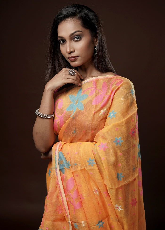 Orange Tant Jamdani Saree Without Blouse Piece - Indian Silk House Agencies