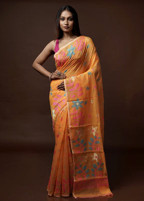 Orange Tant Jamdani Saree Without Blouse Piece - Indian Silk House Agencies