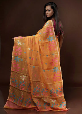 Orange Tant Jamdani Saree Without Blouse Piece - Indian Silk House Agencies