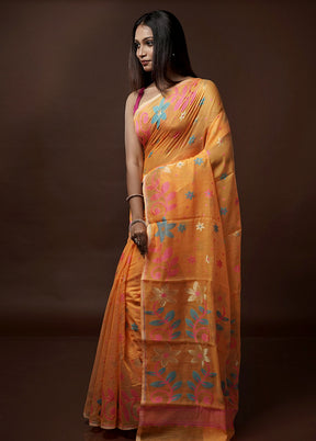 Orange Tant Jamdani Saree Without Blouse Piece - Indian Silk House Agencies