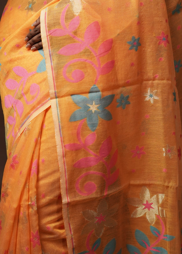 Orange Tant Jamdani Saree Without Blouse Piece - Indian Silk House Agencies