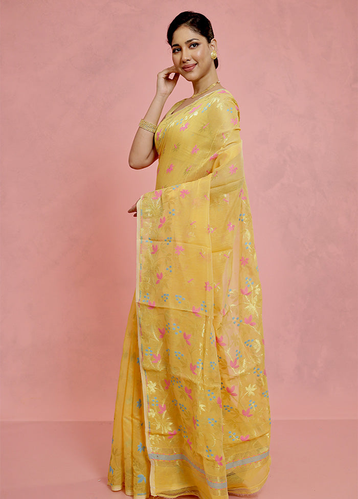 Yellow Pure Tant Jamdani Saree Without Blouse Piece - Indian Silk House Agencies