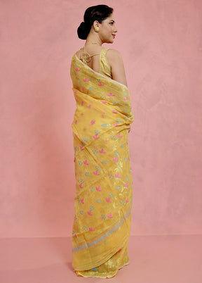 Yellow Pure Tant Jamdani Saree Without Blouse Piece - Indian Silk House Agencies