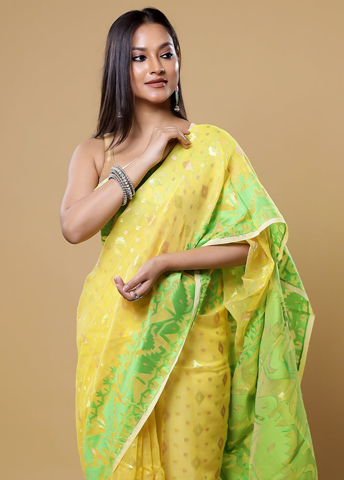 Yellow Tant Jamdani Saree Without Blouse Piece