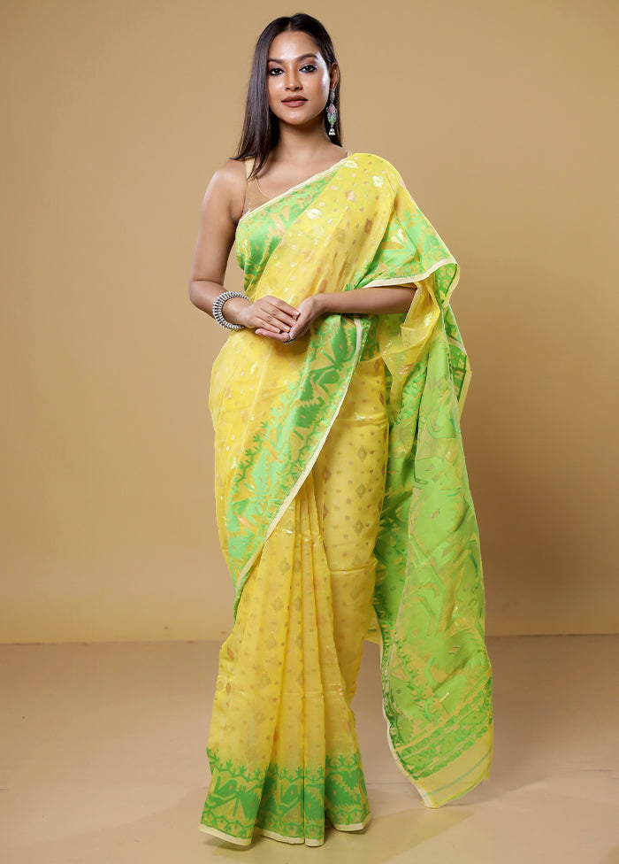 Yellow Tant Jamdani Saree Without Blouse Piece