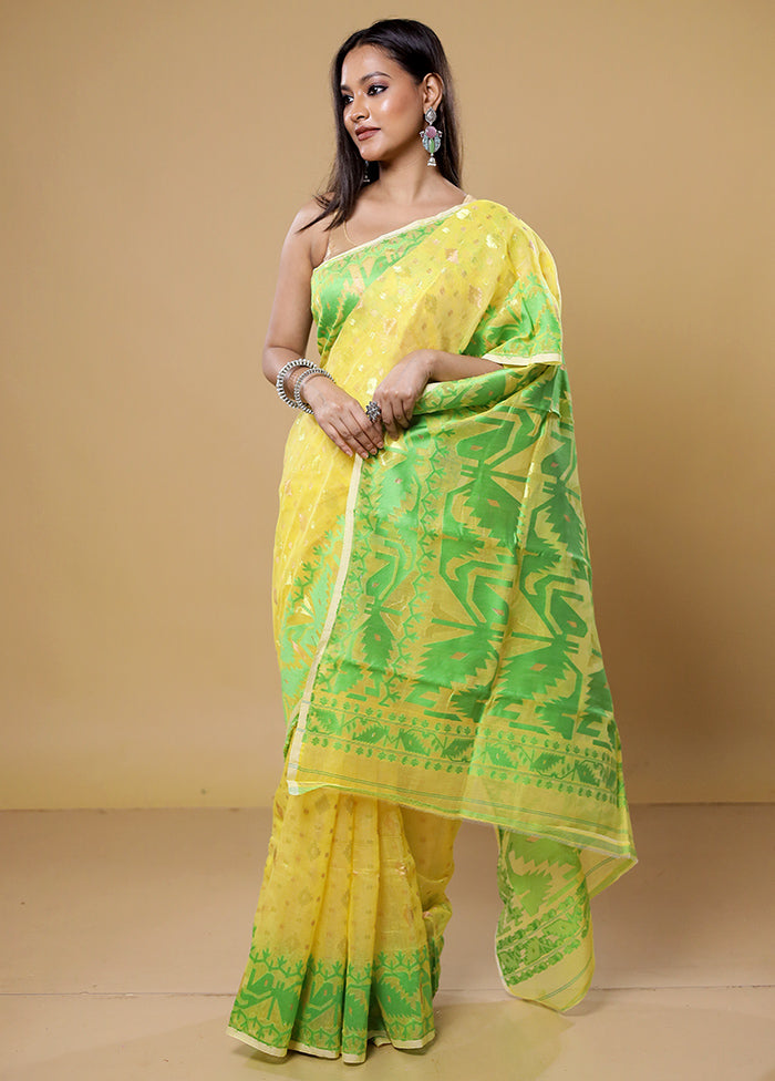 Yellow Tant Jamdani Saree Without Blouse Piece