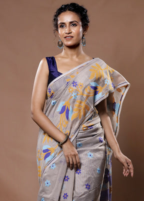 Grey Cotton Saree With Blouse Piece