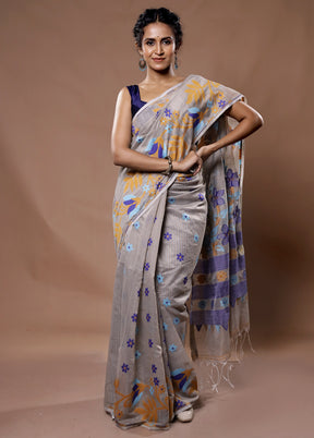 Grey Cotton Saree With Blouse Piece