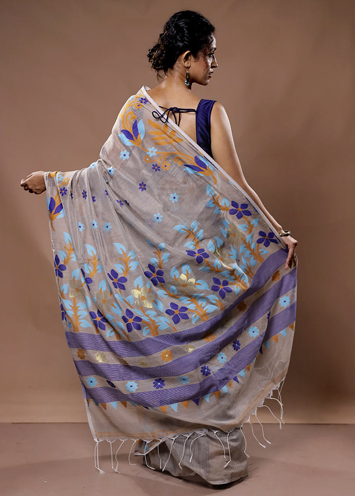 Grey Cotton Saree With Blouse Piece - Indian Silk House Agencies