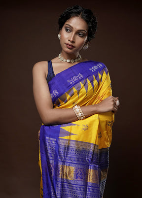 Yellow Bomkai Pure Silk Saree With Blouse Piece