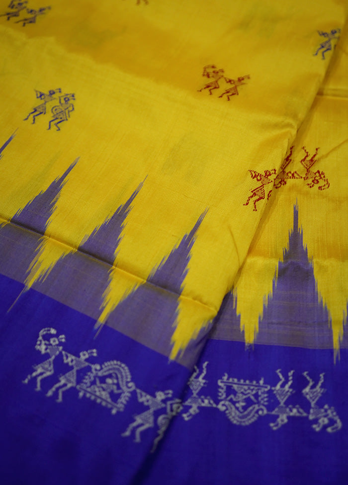 Yellow Bomkai Pure Silk Saree With Blouse Piece