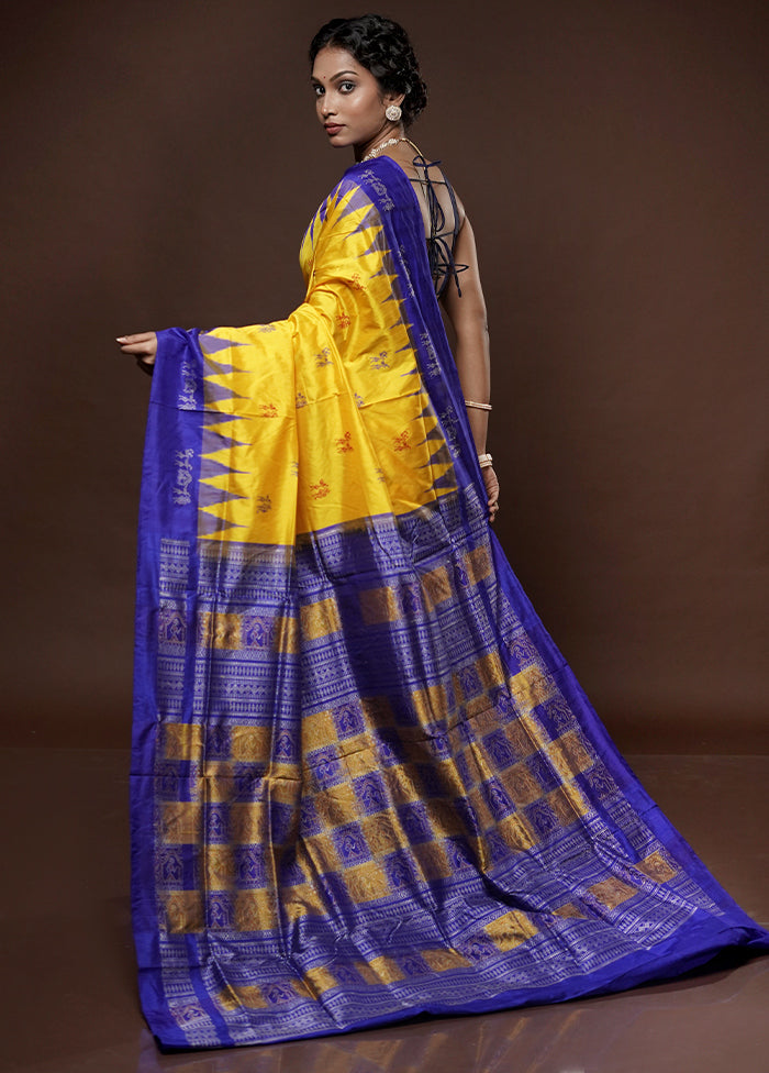 Yellow Bomkai Pure Silk Saree With Blouse Piece