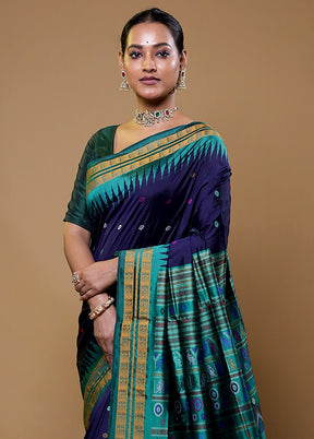 Blue Handloom Bomkai Pure Silk Saree With Blouse Piece