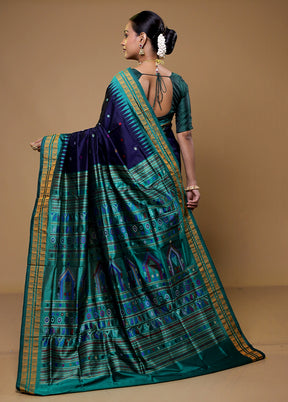 Blue Handloom Bomkai Pure Silk Saree With Blouse Piece