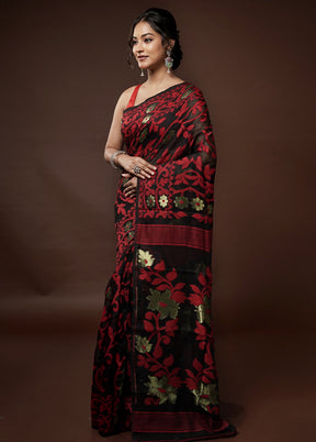 Black Cotton Jamdani Saree Without Blouse Piece - Indian Silk House Agencies
