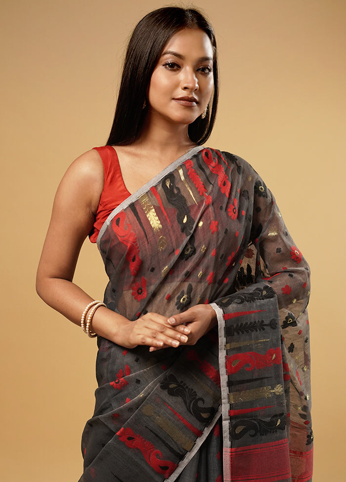 Grey Tant Jamdani Saree Without Blouse Piece