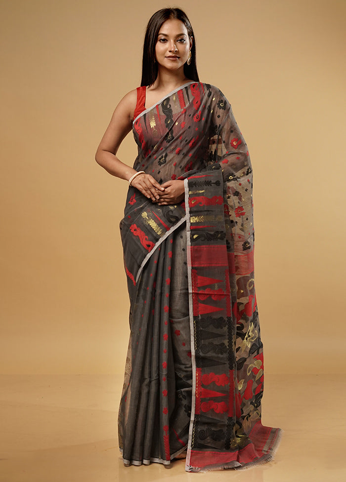 Grey Tant Jamdani Saree Without Blouse Piece