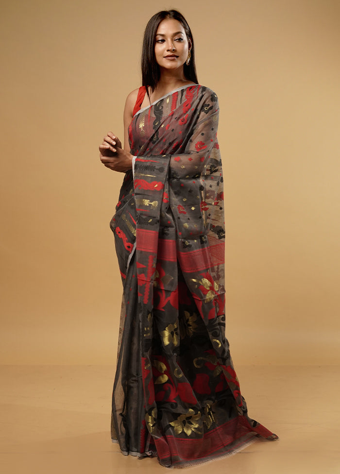 Grey Tant Jamdani Saree Without Blouse Piece