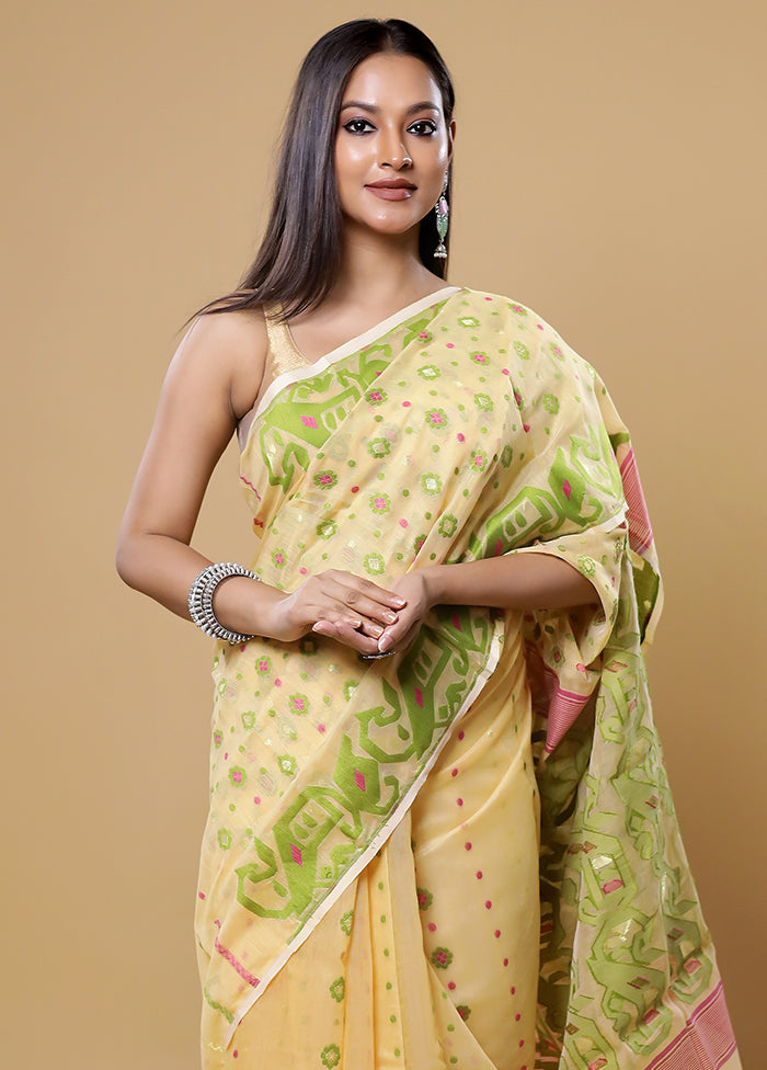 Cream Tant Jamdani Saree Without Blouse Piece