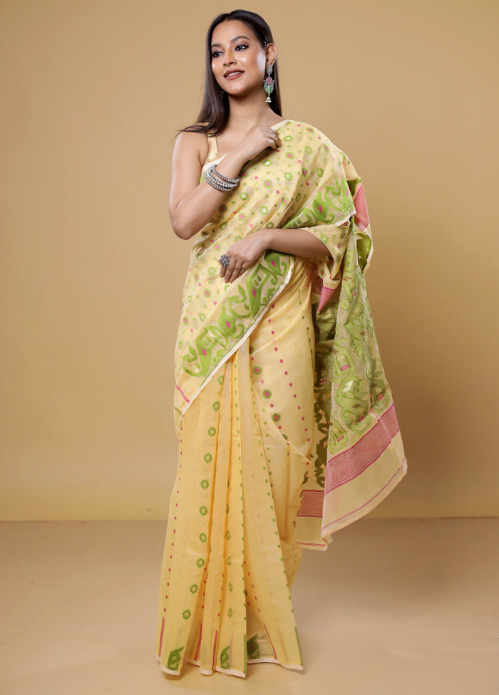 Cream Tant Jamdani Saree Without Blouse Piece