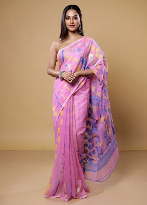 Pink Tant Jamdani Saree Without Blouse Piece