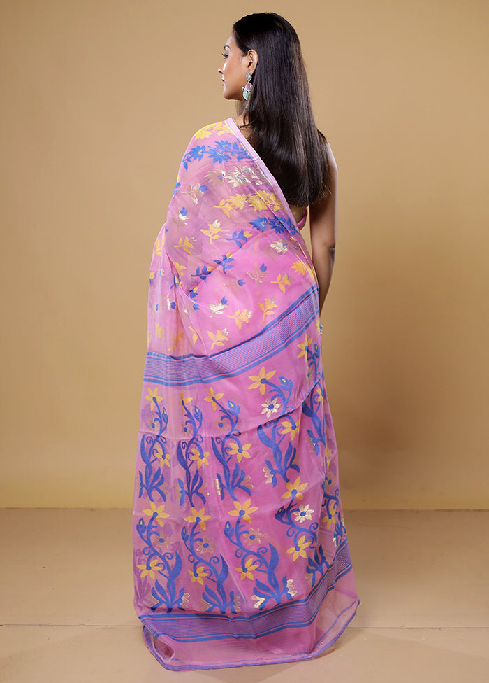 Pink Tant Jamdani Saree Without Blouse Piece