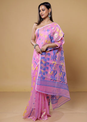 Pink Tant Jamdani Saree Without Blouse Piece