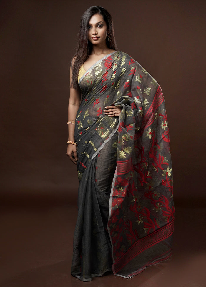 Grey Tant Jamdani Saree Without Blouse Piece - Indian Silk House Agencies