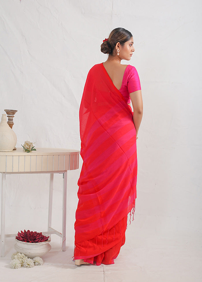 Pink Cotton Saree With Blouse Piece - Indian Silk House Agencies